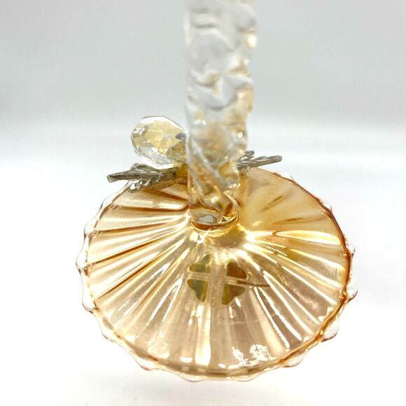 Quadrifoglio Yellow Iridescent Glass Stemware Attached Crystal Flower 5” Tall - Picture 3 of 6